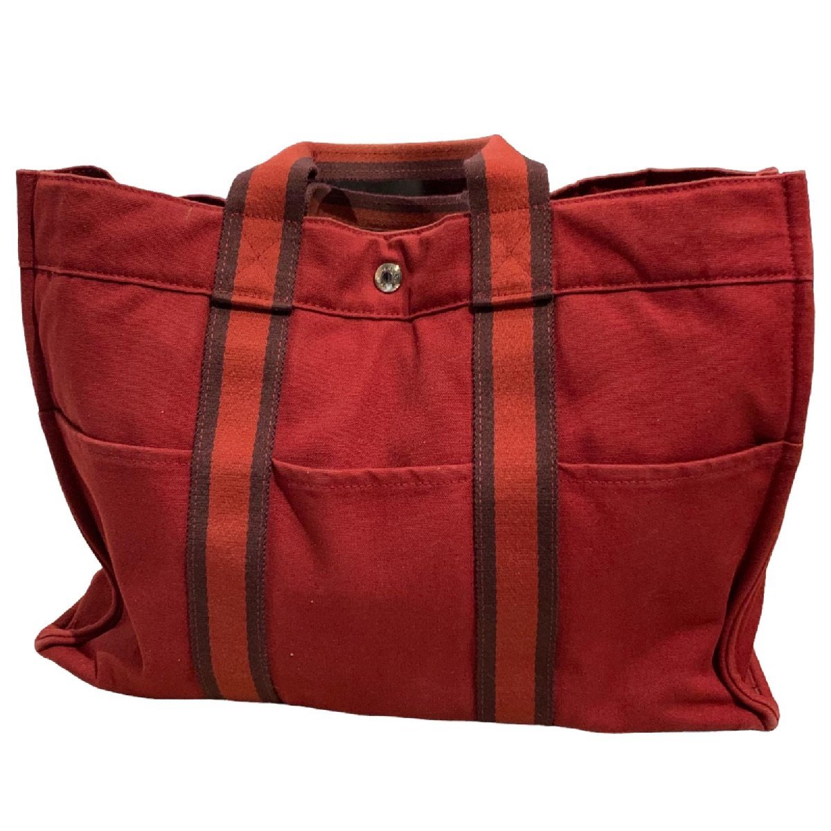HERMES エルメス フールトゥMM キャンバス トートバッグ 赤系×ボルドー