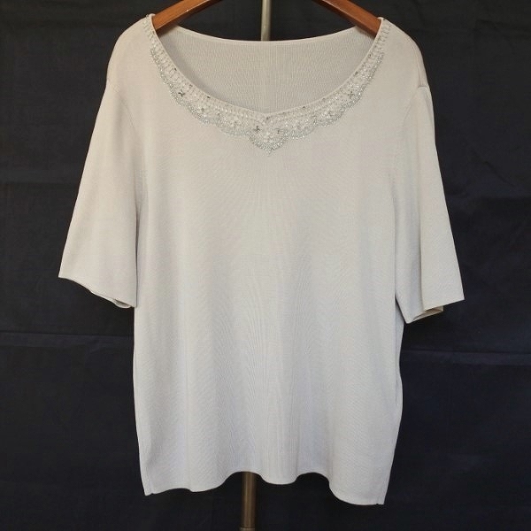 #snc レリアン Leilian カットソー 13+ べージュ系 ニット ビーズ 大きいサイズ タゲ付き 美品 レディース [797082]