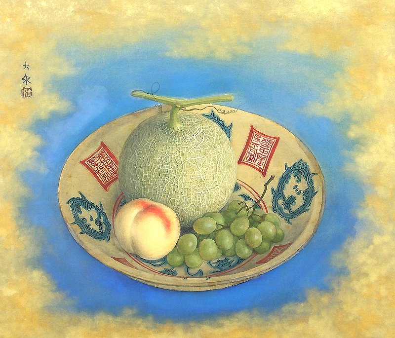 GLC】青木大乗 「静物」 日本画約12号共シール絹本 古心堂額 高島屋