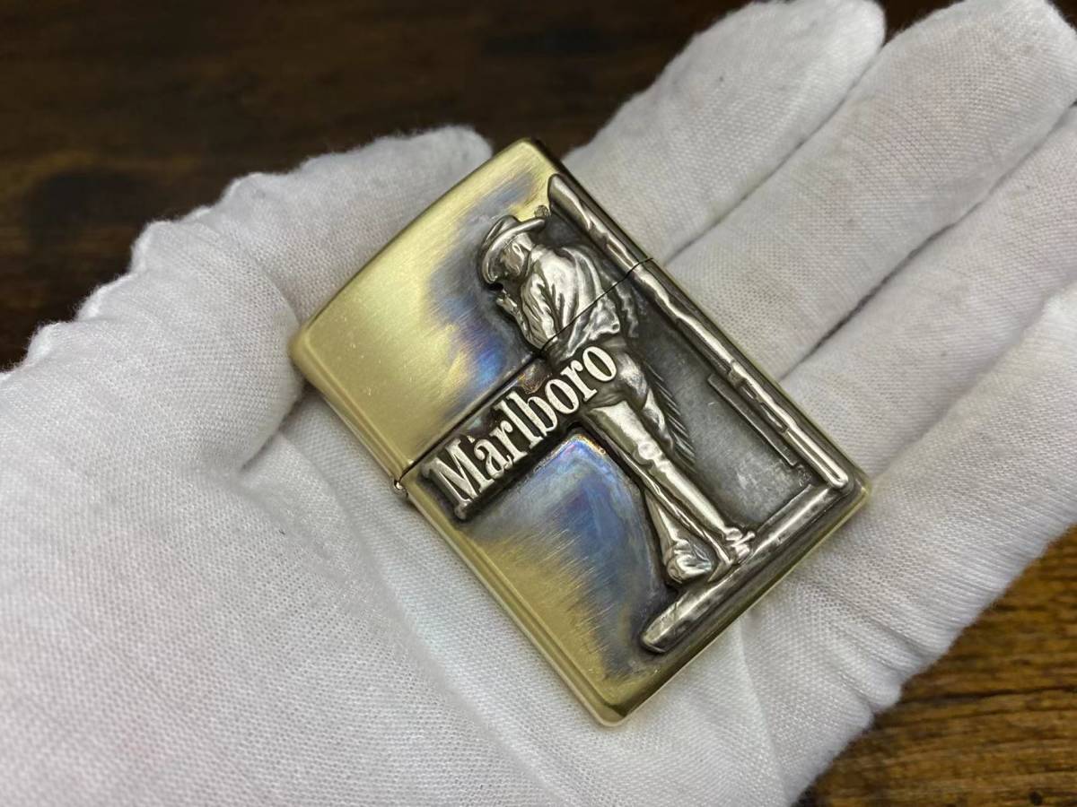 1円スタート 2018年 Marlboro Zippoライター マールボロ ジッポー オイルライター AntiqueBrass 真鍮 中古美品 