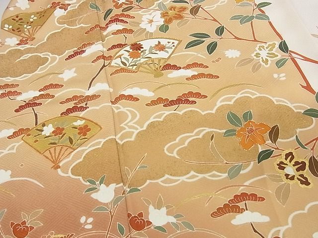 着物屋こころ■訪問着　友禅　刺繍　草花文　暈し染め　金彩　丹後ちりめん　反端付き　着丈157cm　裄63cm　正絹　逸品　A-ta1542 暈し染め 逸品 金彩 裄64.5cm B-fe3469 平和