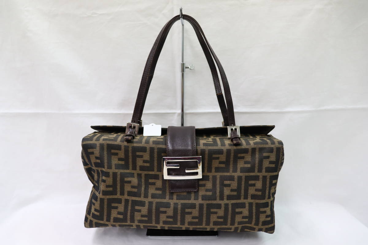 1円 ☆FENDI フェンディ ズッカ キャンバス レザー トートバッグ 
