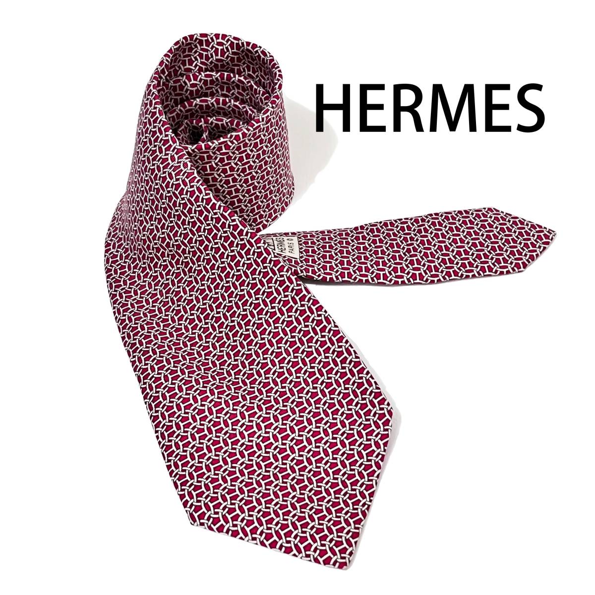 送料無料 ネクタイ エルメス HERMES ブランド Hマークチェーン 総柄