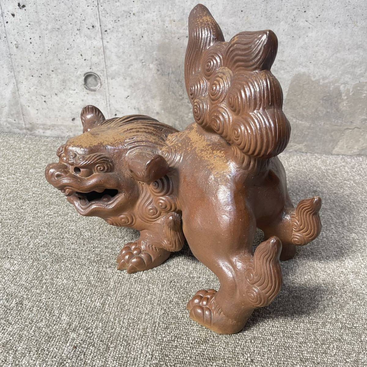 備前焼 唐獅子 獅子 しし 置物 幅約32.5cm 伝統工芸 古美術品 昭和