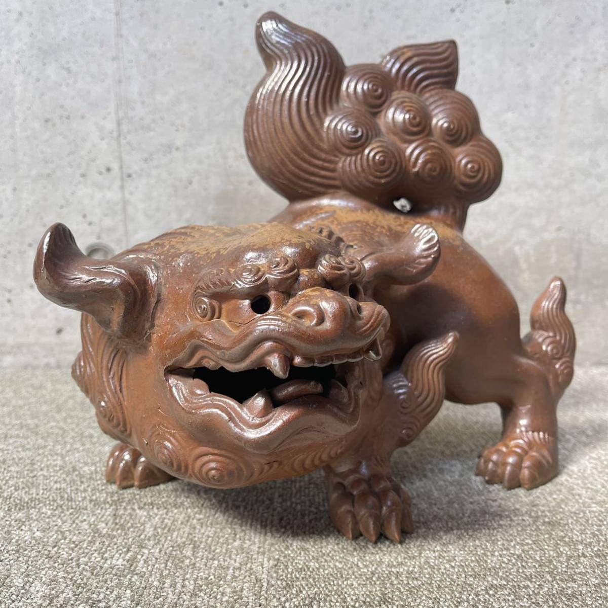 備前焼 唐獅子 獅子 しし 置物 幅約32.5cm 伝統工芸 古美術品 昭和