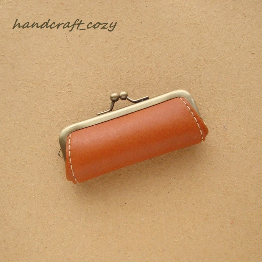 がま口印鑑ケース キャメルレザー/ヌメ革 ハンドメイド (牛革 はんこ コインケース リップケース)