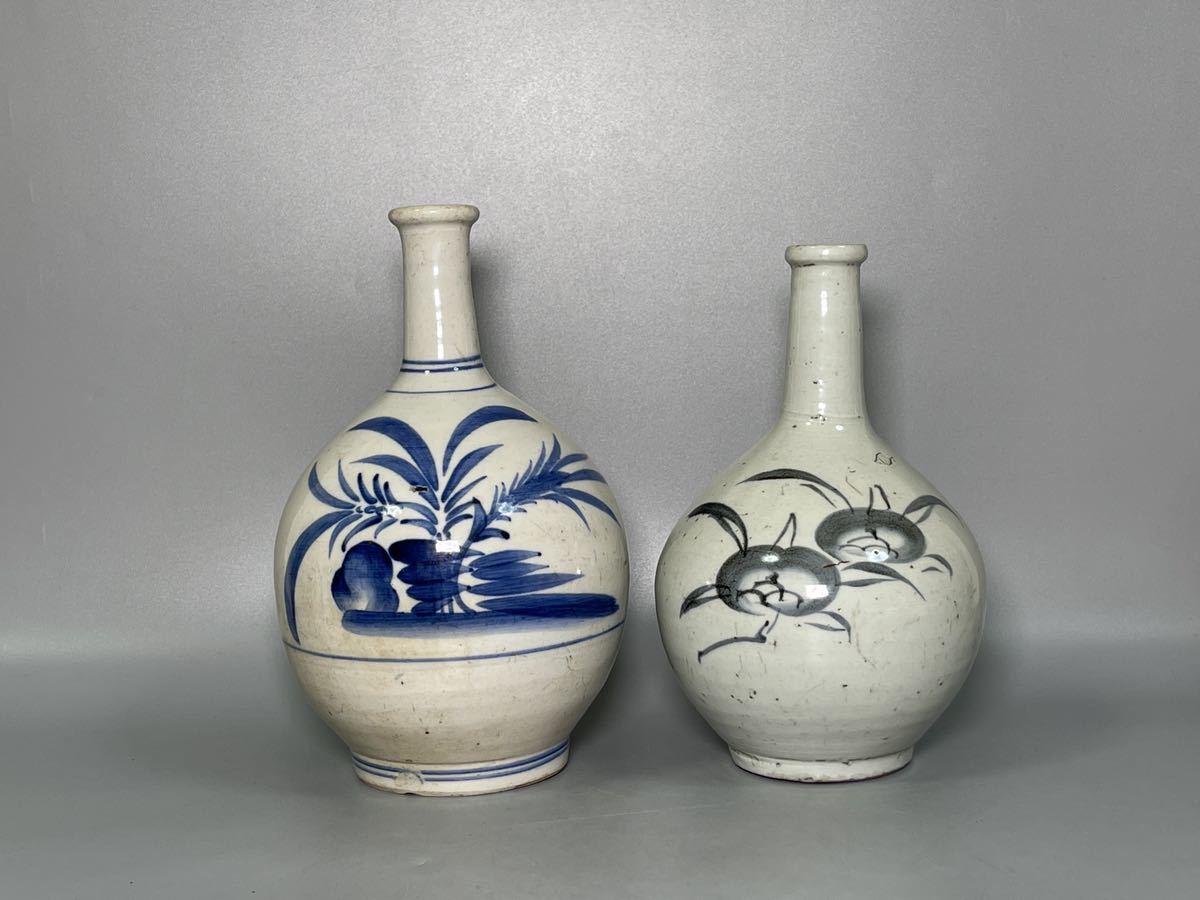 古伊万里 染付 徳利 江戸 酒器 2点 高さ約24.5cm/21.9