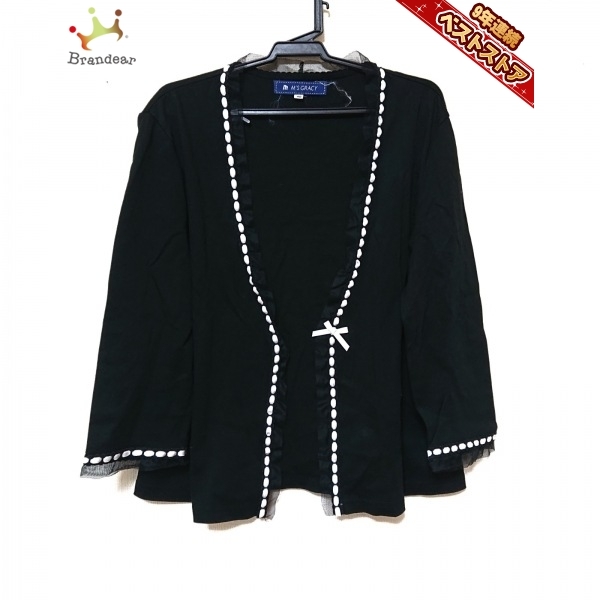 エムズグレイシー M'S GRACY カーディガン サイズ40 M - 黒×白 レディース 七分袖/リボン/レース トップス