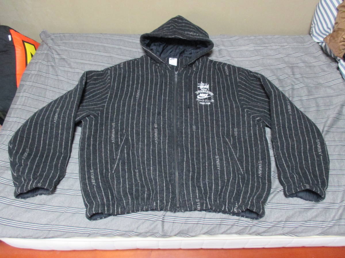 1回短時間着用・送料700円】NIKE × Stussy STRIPE WOOL JACKET BLACK 