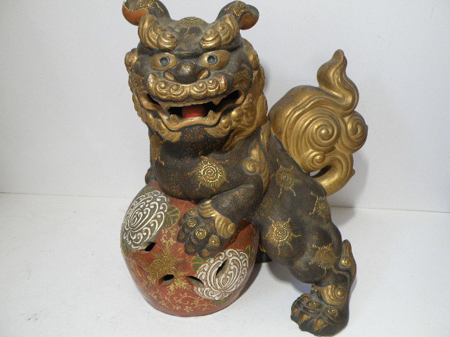 陶芸品　獅子　玉乗り獅子　古美術　骨董品 33 九谷焼 獅子 置物 / 玉乗り獅子 玉獅子 唐獅子 中国古玩 骨董