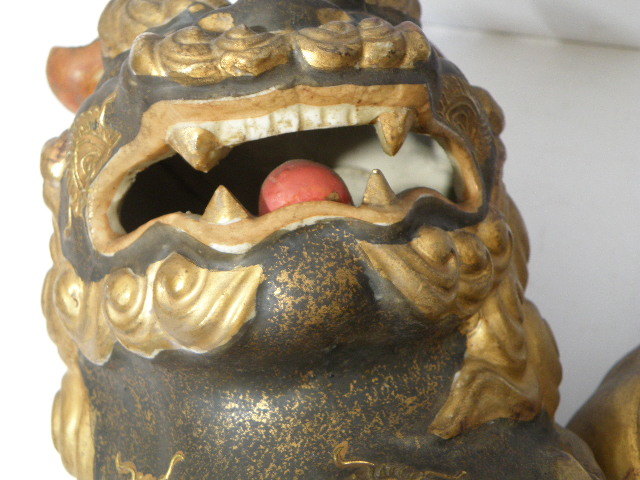 33 九谷焼 獅子 置物 / 玉乗り獅子 玉獅子 唐獅子 中国古玩 骨董