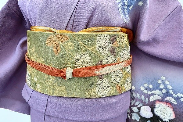 送料無料】訪問着 袋帯 帯揚げ 帯締め4点セット 辻が花 紫色 絞り