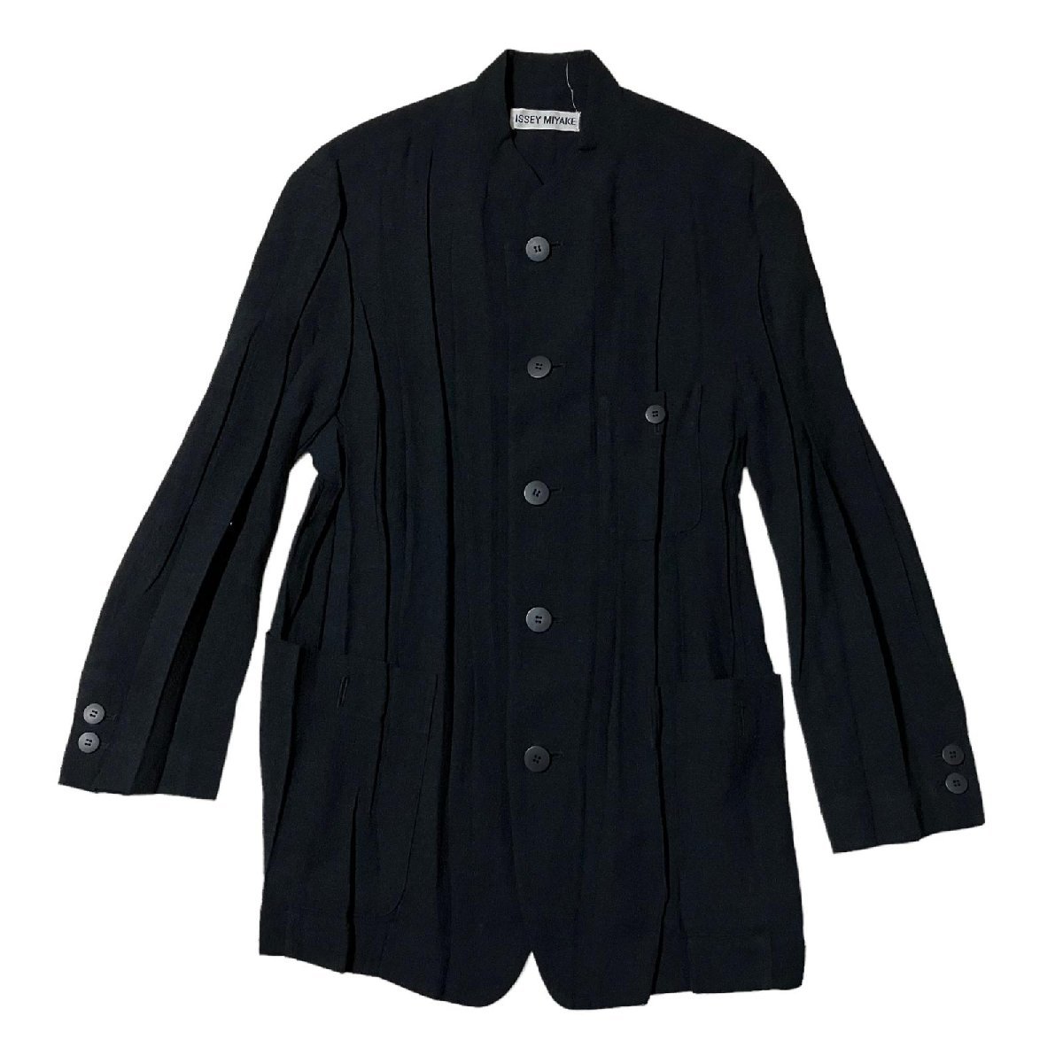 美品 ISSEY MIYAKE イッセイミヤケ ジャケット カーディガン 薄手 黒系 ポリエステル メンズ L