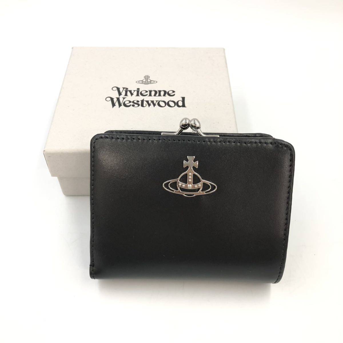 3/28AH-k20★ヴィヴィアンウエストウッド★Vivienne Westwood/二つ折り財布/がま口財布/ブラック/レディース/DE0/DG5