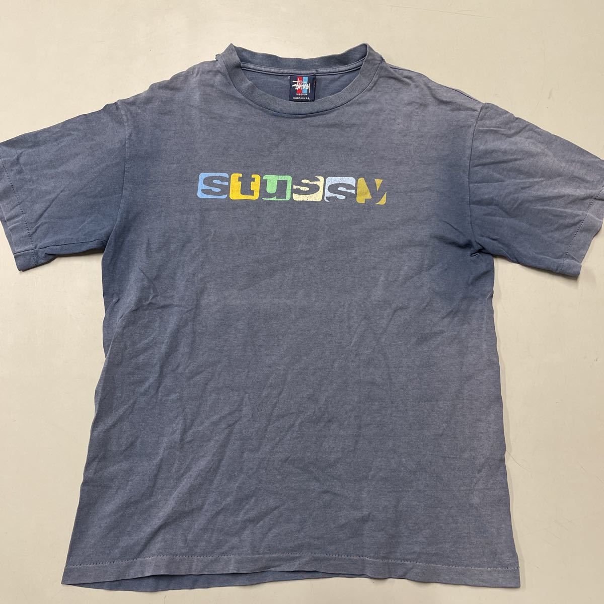 90s OLD STUSSY Tシャツ ネイビー Mサイズ 紺タグ ヴィンテージ ステューシー オールドスケート ロゴ 赤×青タグ MADE IN USA アメリカ製