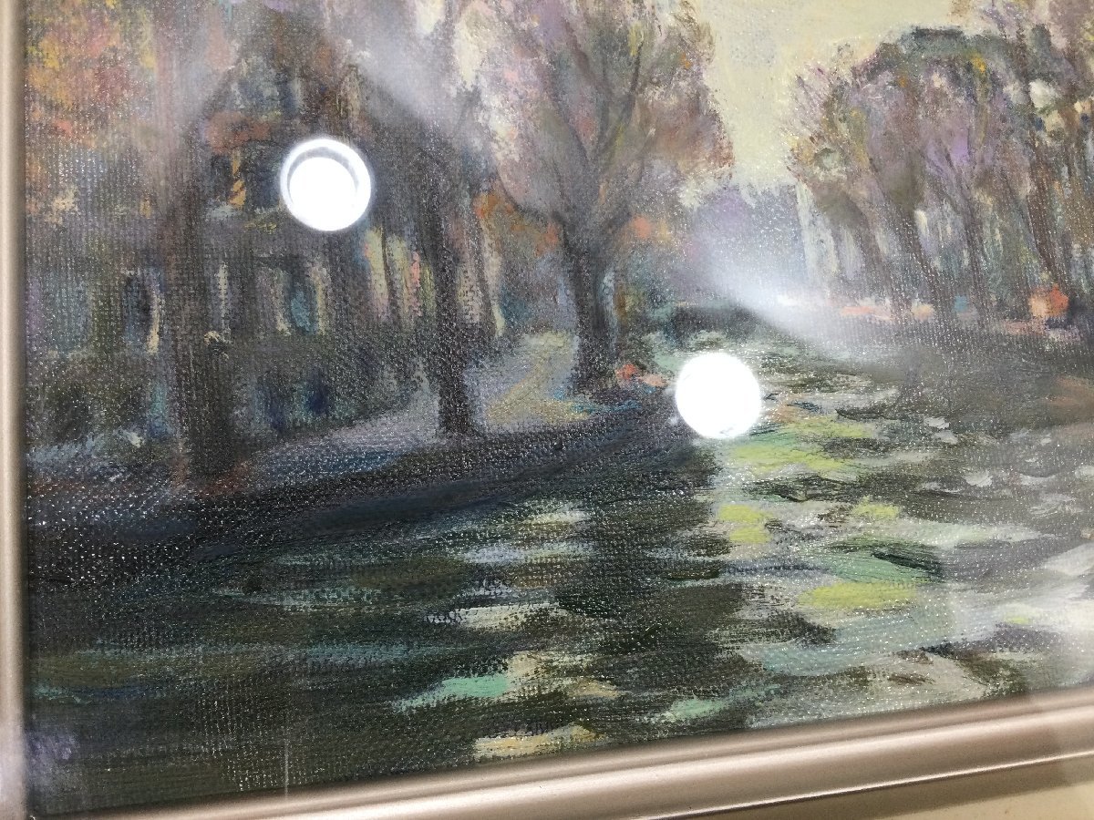 絵 油絵 運河 アムステルダム オランダ街 川沿いの風景 絵画 油彩画