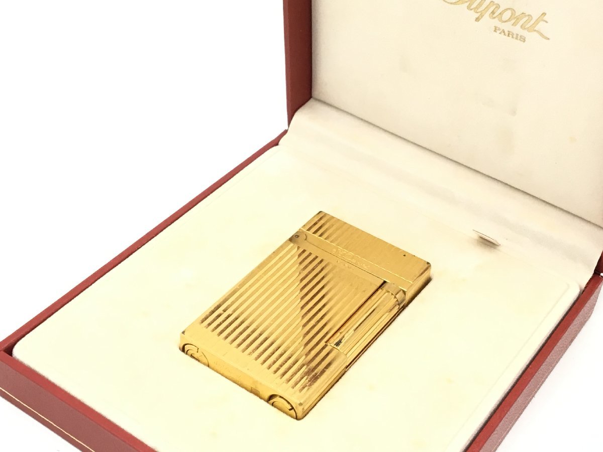 ガスライター ライン2 □デュポン ■デュポン ライン2 ガスライター ゴールド 火花有 箱付き 中古【sw0303334】