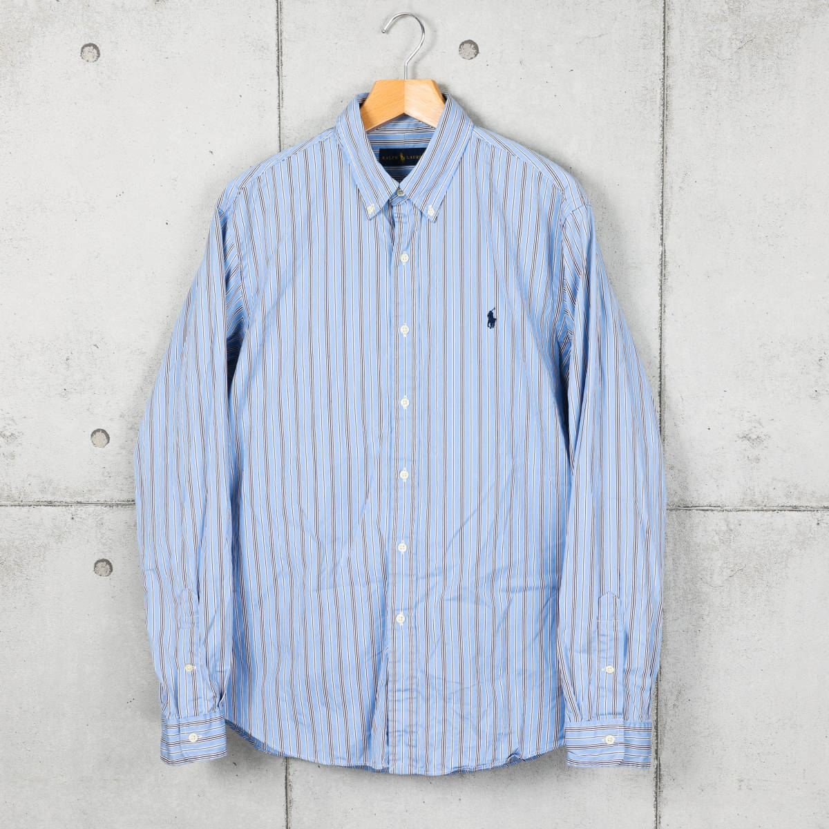 Poloラルフローレン◆ストライプ B.Dシャツ◆ブルー×ホワイト×ブラック◆サイズXL