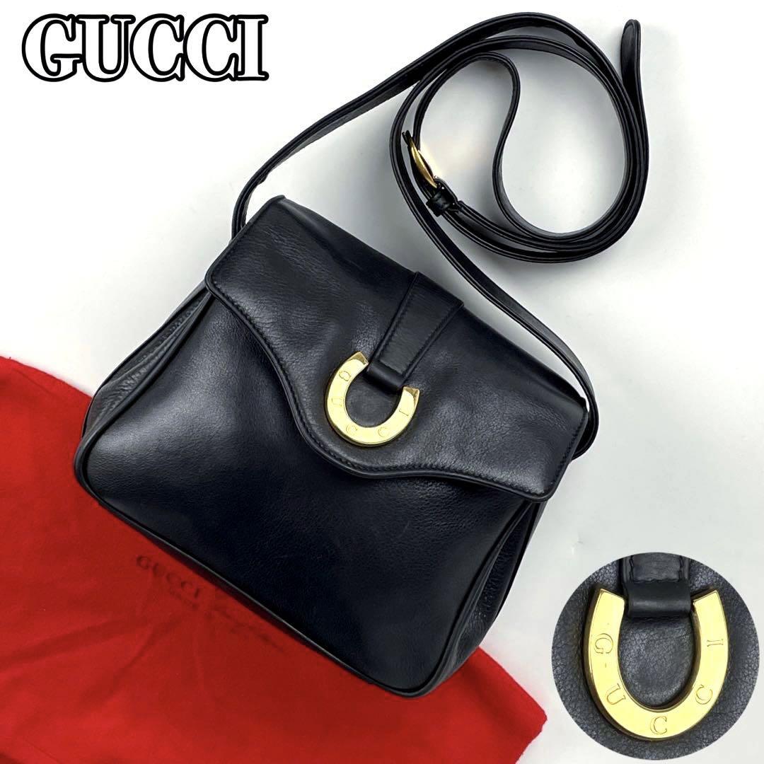 ✨美品✨GUCCI ショルダーバッグ ホースシュー ブラック レザーゴールド金具 美品□GUCCI グッチ ショルダーバッグ ホースシュー 馬蹄 ゴールド金具