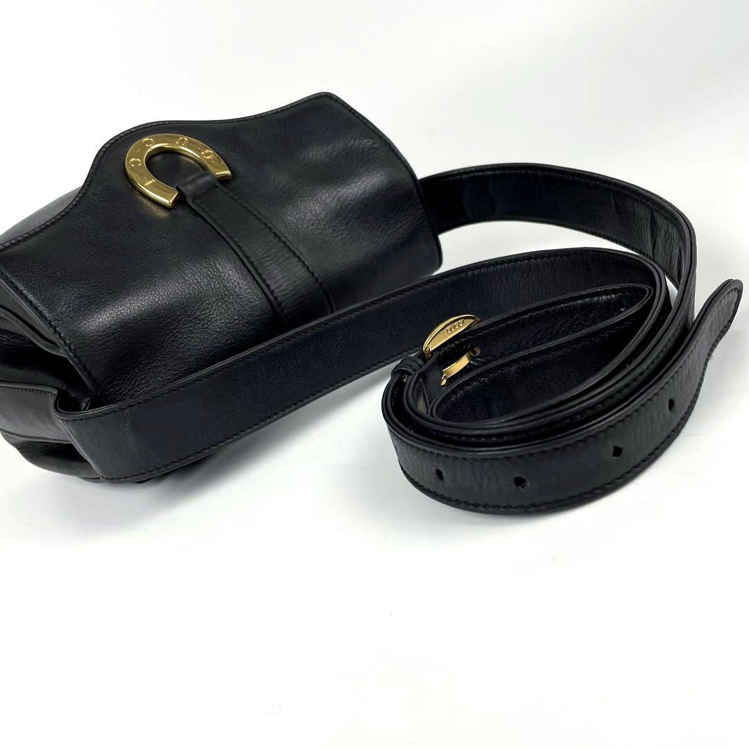 専用■グッチ ホースシュー ショルダーバッグ カーフレザー ゴールド金具 黒色 美品□GUCCI グッチ ショルダーバッグ ホースシュー 馬蹄 ゴールド金具