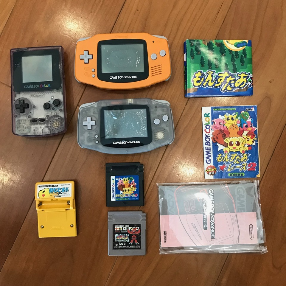 ジャンク！ Nintendo Game Boy カラー 本体/Game Boy Advance 本体x2/Game boy ゲームソフトx3/Game Boy Advance マニュアル他 60サイズ