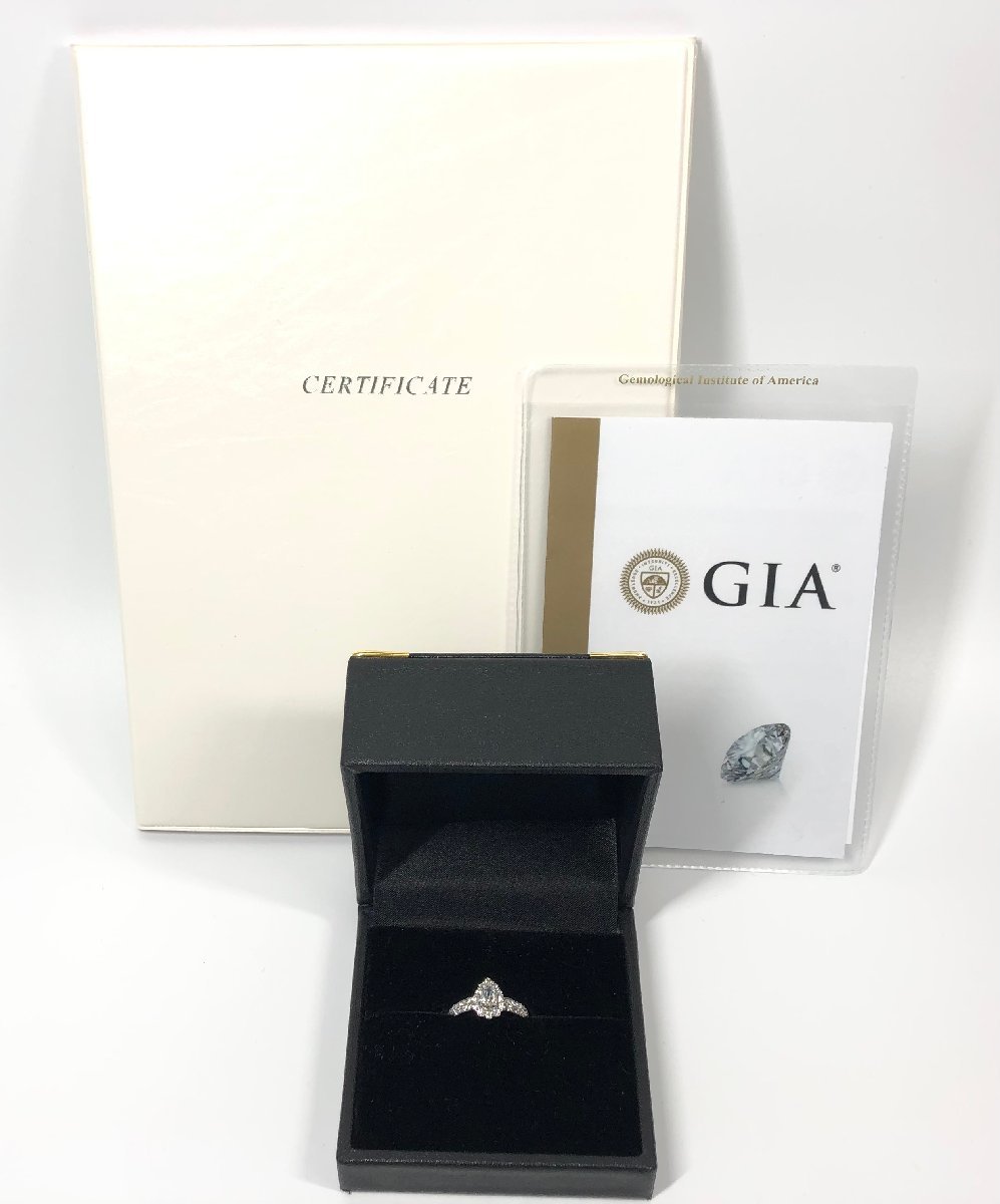 ★ ダイヤモンド リング PT900 D0.502/D0.72 ペアシェイプ 16号 D/IF/EX 中央宝石研究所/GIA鑑定書付 中古 送料無料