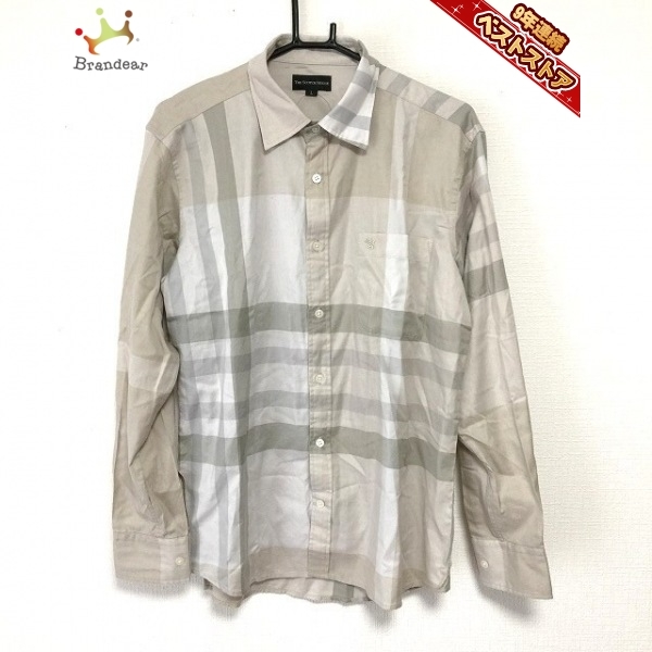 スコッチハウス THE SCOTCH HOUSE 長袖シャツ サイズL - コットン グレージュ メンズ ストライプ/サイズL 美品 トップス