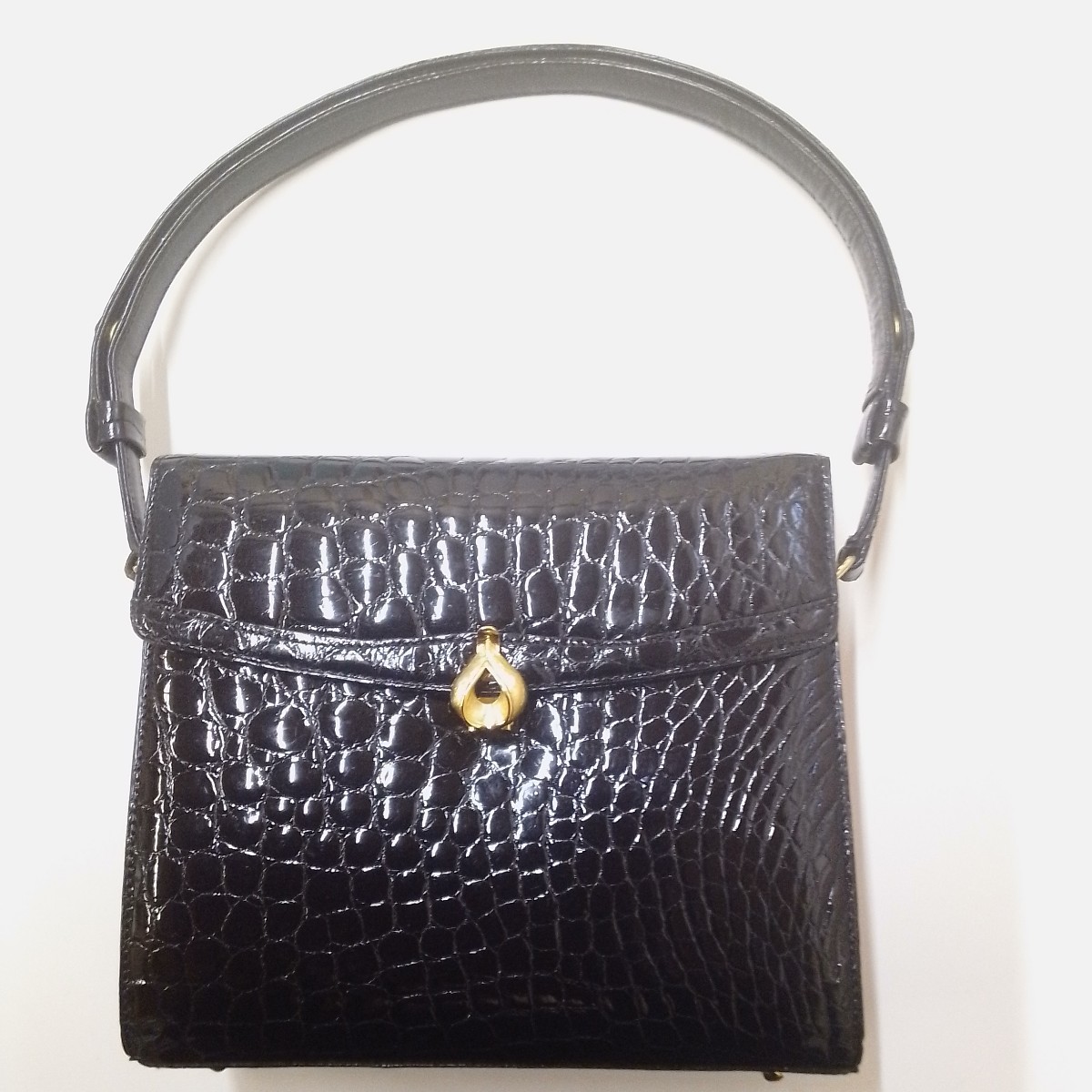 クロコダイル　ハンドバッグ　ブラック【中古】