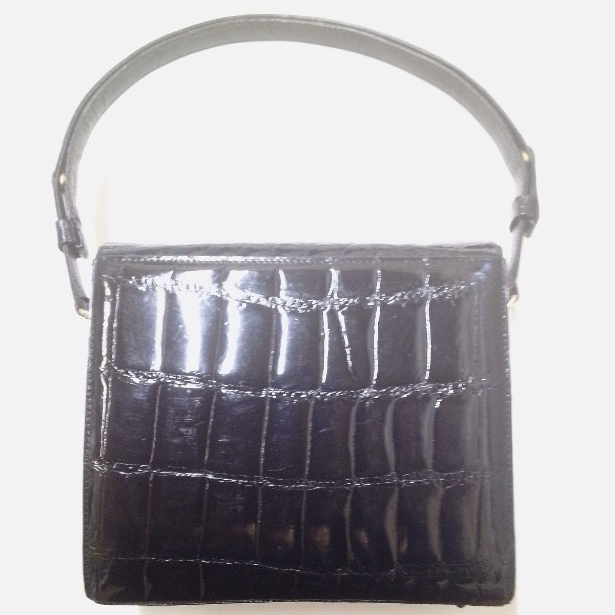 ハンドバッグ クロコダイル 中古 ブラック シャイニング 黒 CROCODILE 