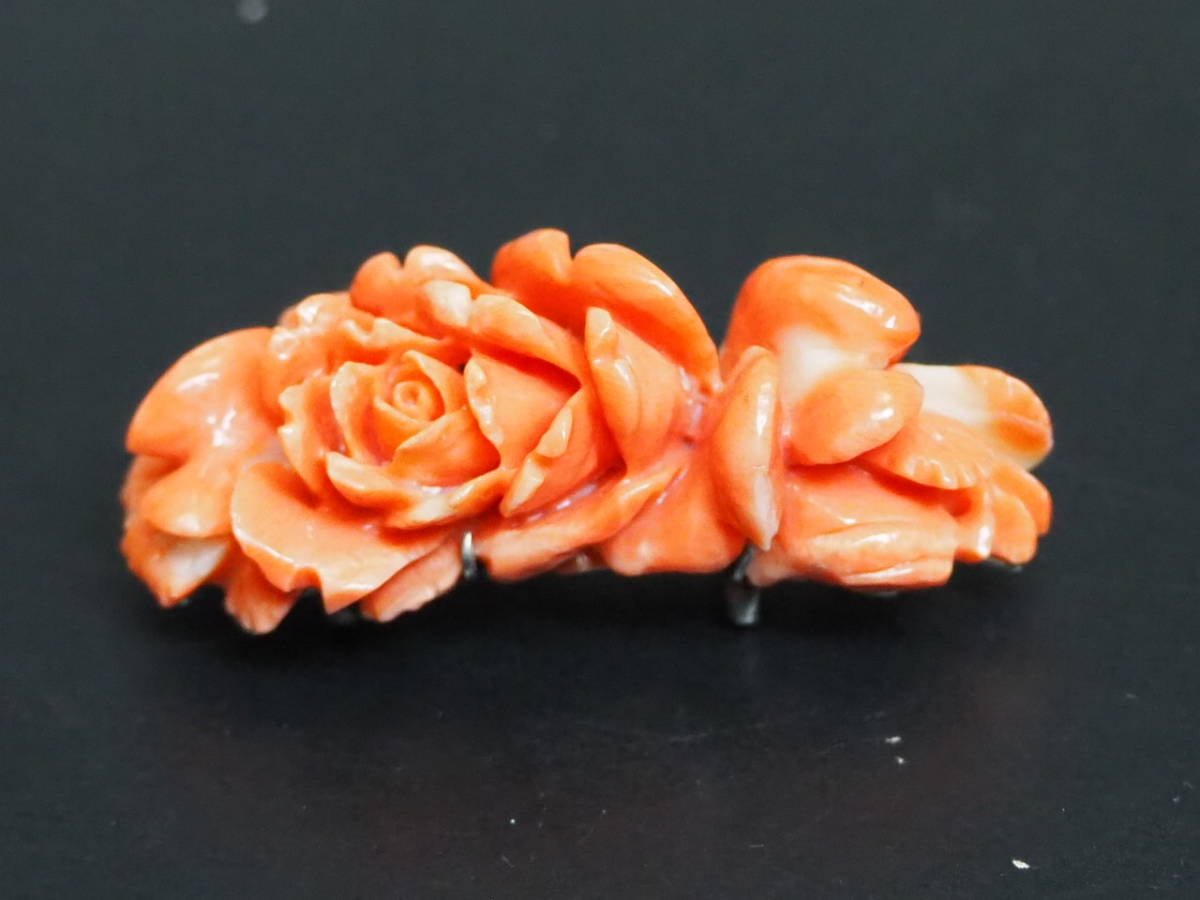 本珊瑚花彫刻の帯留め 17，31g 帯留め | 本珊瑚桜満開浮き彫り帯留