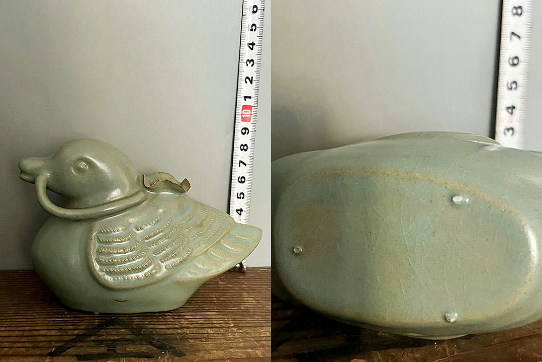 高麗 – 燦禾 SANKA 李朝 青磁鳥形水滴 T4389朝鮮古美術 朝鮮古陶磁