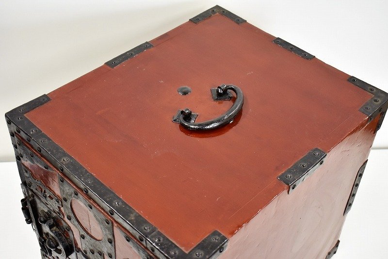 竜M989◇時代物 船箪笥 舟箪笥 鉄金具装飾 約16.5kg 船金庫 小箪笥