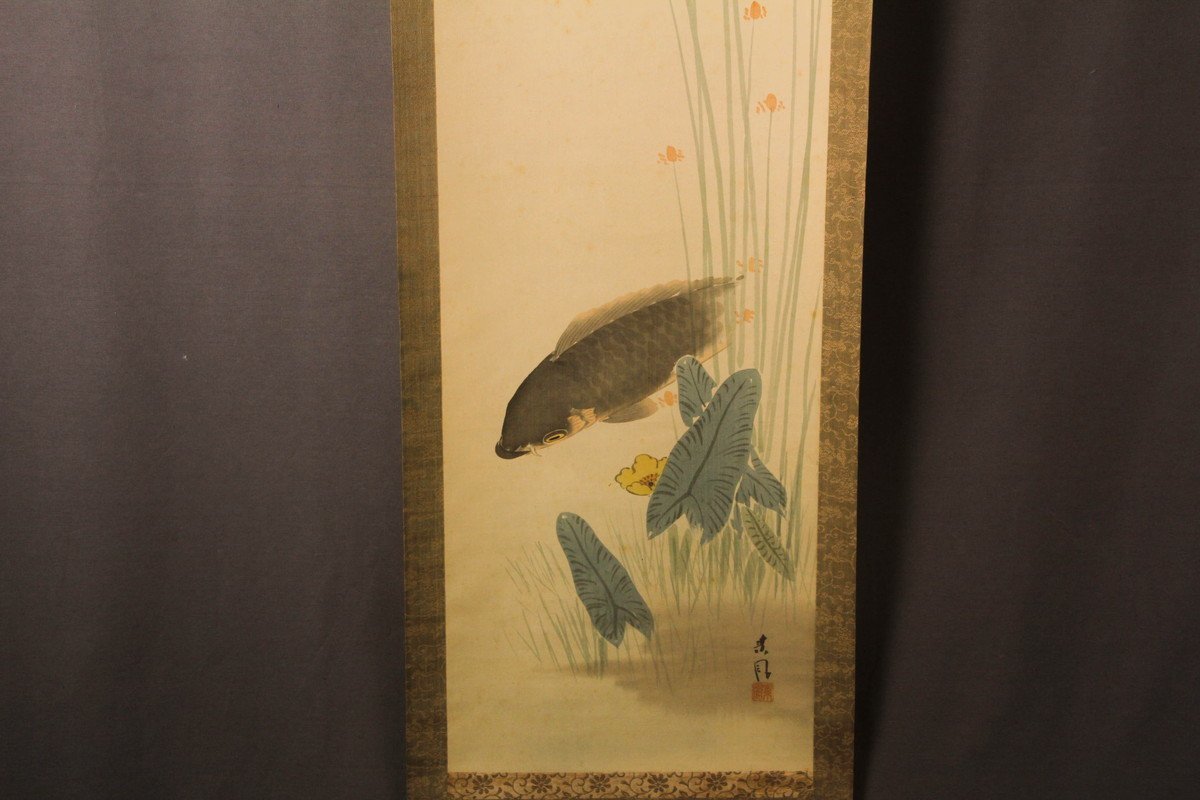 小林柯白 梅花小禽図 絹本肉筆 掛軸 光穂識箱 安田靫彦師事 842 佳香】安田素風 『鯉図』 肉筆 絹本 日本画 掛軸 双幅 共箱 本物