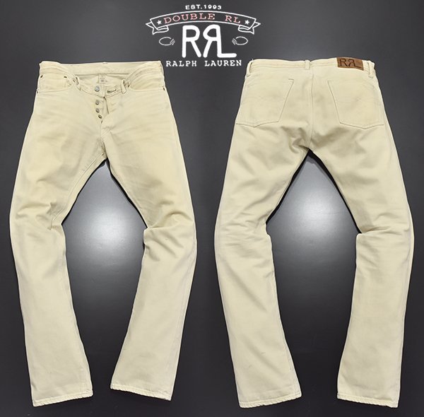 正規品 ラルフローレン【RRL】LOW STRAIGHT ヴィンテージ加工 チョークダスト カラーデニムパンツ セルビッチ付き W31