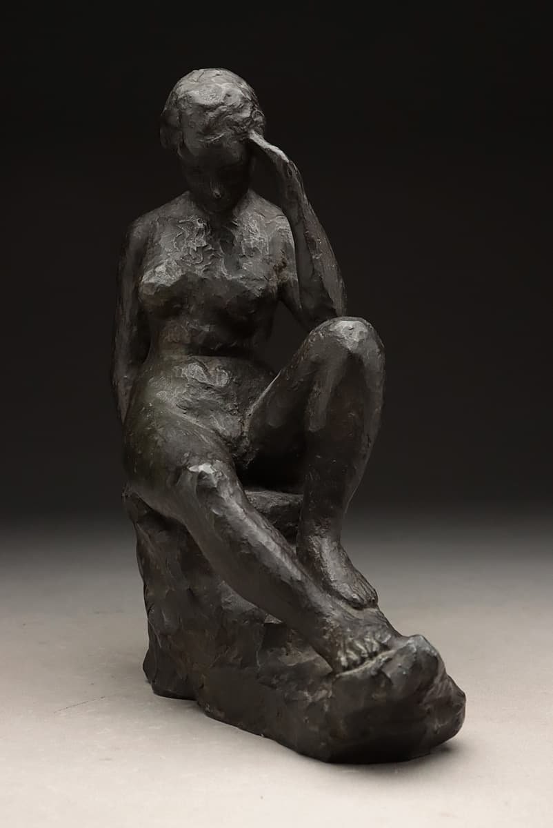 EJ477 橋本次郎 作 1954年 ブロンズ 裸婦像 高25.5cm 重2.9kg 座る女性