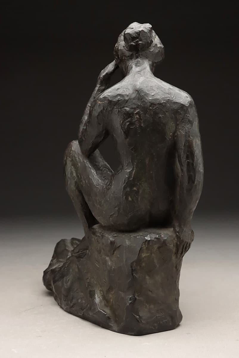 EJ477 橋本次郎 作 1954年 ブロンズ 裸婦像 高25.5cm 重2.9kg 座る女性