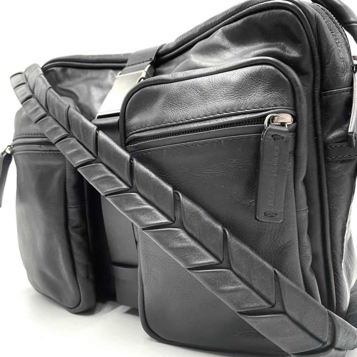 1円 極美品 定価30万 ジョルジオアルマーニ オールレザー ショルダー