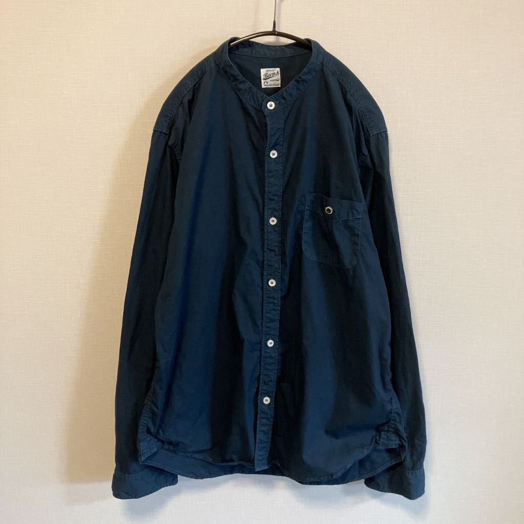 バーンズアウトフィッターズ Barns Outfitters /長袖シャツ /バンドカラー /ネイビー /日本製 /サイズ2