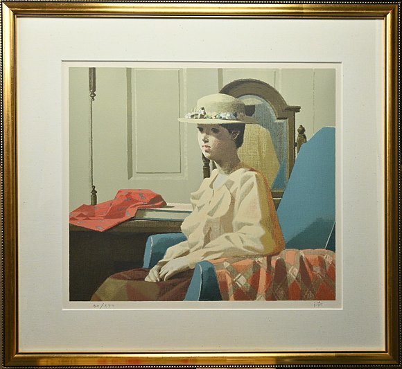 中村 清治「帽子を被った婦人」リトグラフ 限定90/150 サイン入 額装  