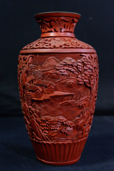 MZ31 約50年程前 中国 美術品 堆朱 花瓶 花器 花入れ オブジェ 飾り物