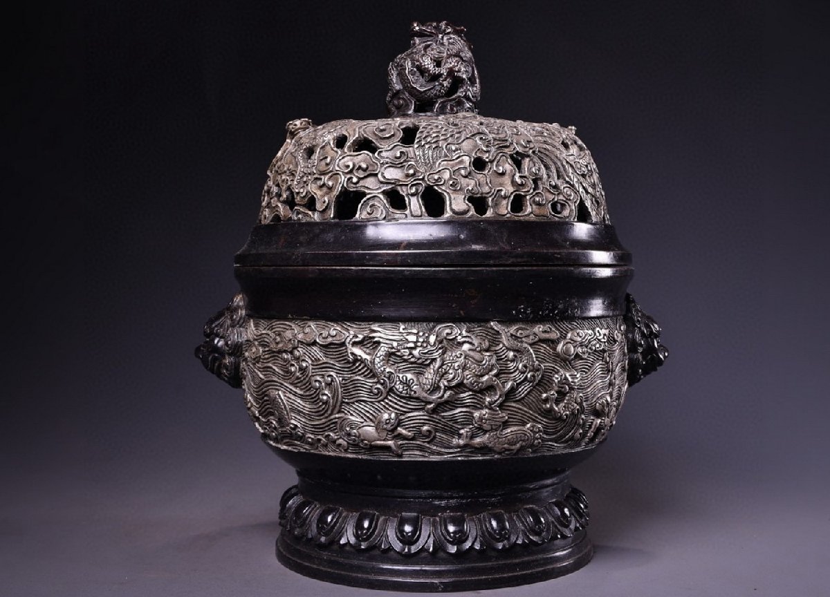 唐物豪華 中国 銀製清時代金龍魚の置物※激安骨董品 銀製 金属工芸