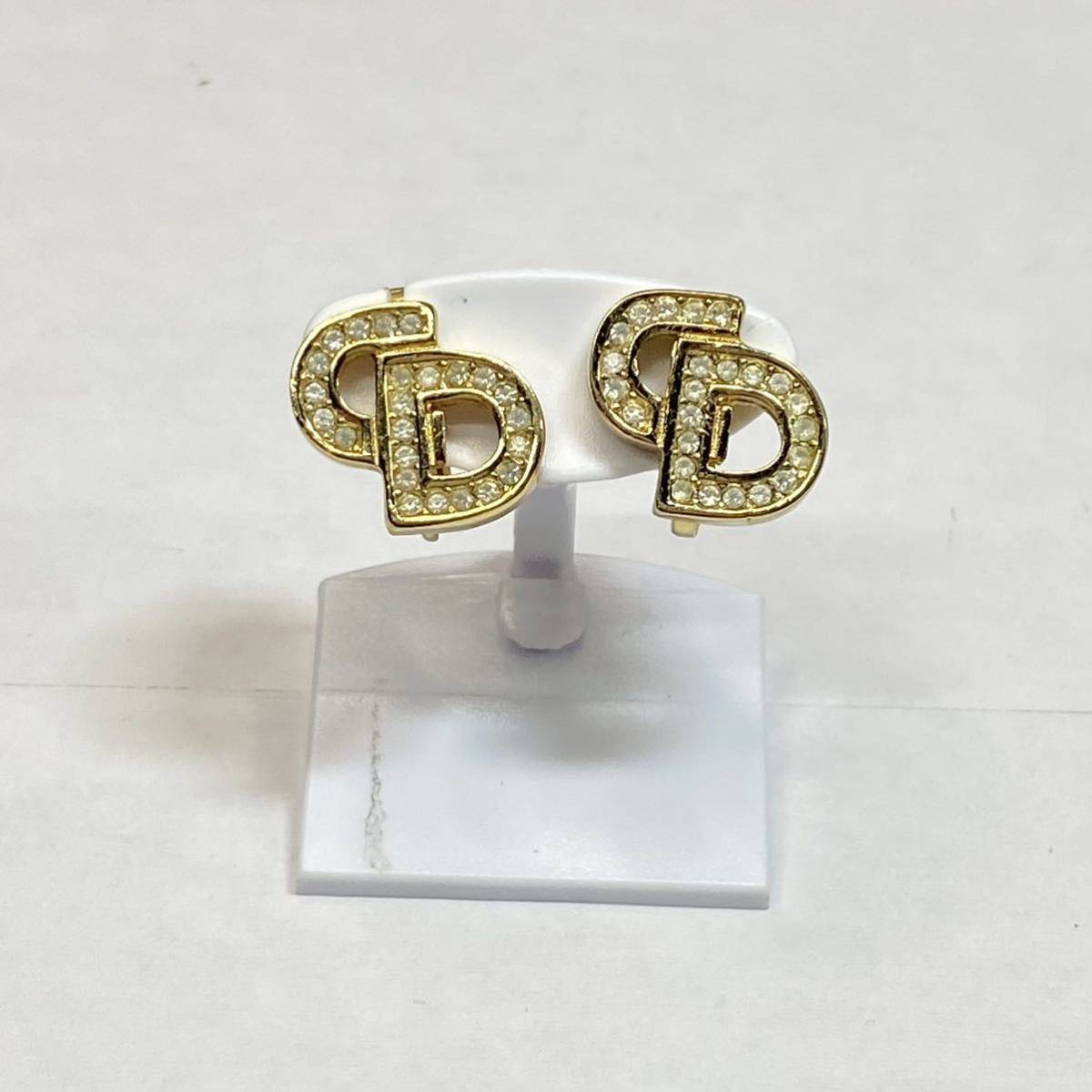 Christian Dior クリスチャン ディオール イヤリング CDロゴ ラインストーン ゴールド アクセサリー ファッション P3966