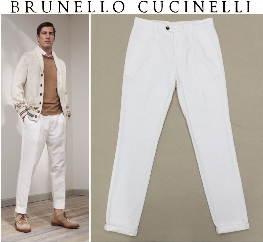 15万新品◇46=S◇ブルネロクチネリ オフホワイト1タックチノパンツ