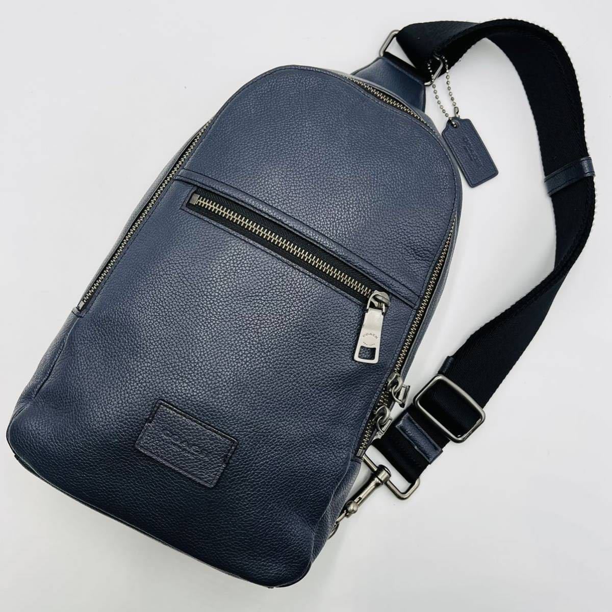 1円 【超希少！・極美品】COACH ボディバッグ ショルダー ワンショルダー 肩掛け レザー 本革 メンズ ネイビー ドッグタグ コーチ