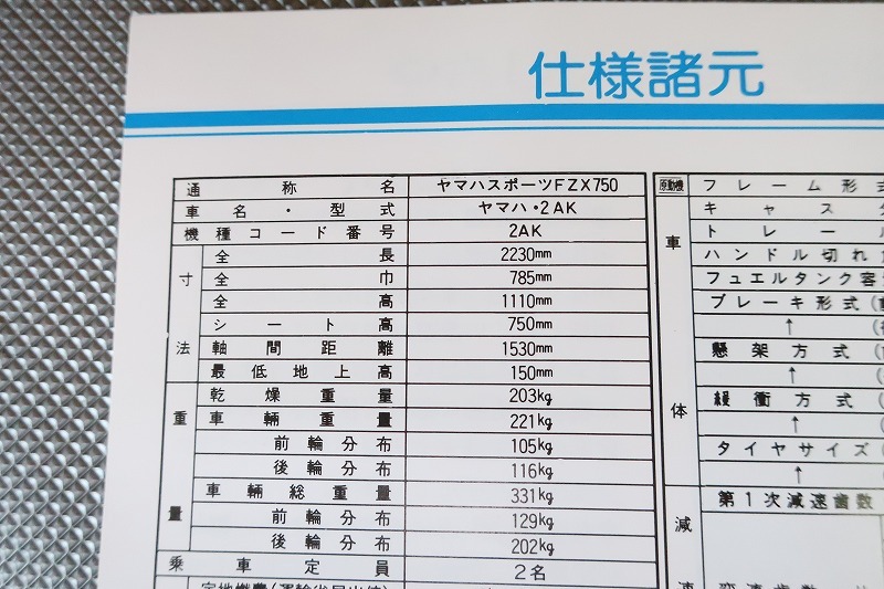 即決！FZX750/取扱説明書/2AK/配線図有(検索：カスタム/レストア
