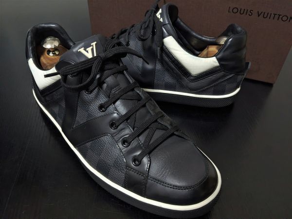 美品 ヴィトン 7.5 LOUIS VUITTON ♯MS0132 ダミエ コンビレザースニーカー 箱付 7081