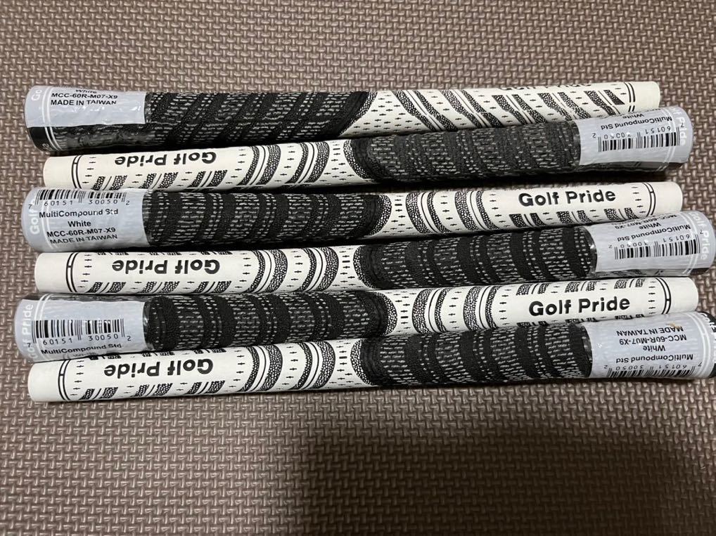 【新品未使用】Golf Pride MCCホワイト　バックライン有 6本セット ゴルフプライド MCC ホワイト マルチコンパウンド バックラインなし 6