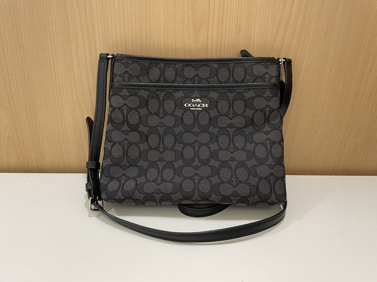 【TK0416】COACH コーチ シグネチャー ショルダーバッグ F29960 ブラック系 キャンバス×レザー サコッシュ