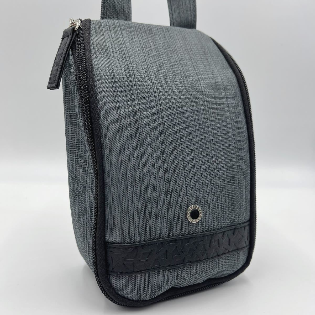 【新品/未使用】BVLGARI ブルガリ メンズ セカンドバッグ クラッチバッグ ビジネス 紳士 サークルロゴ キャンバス レザー 革 ブラック 黒