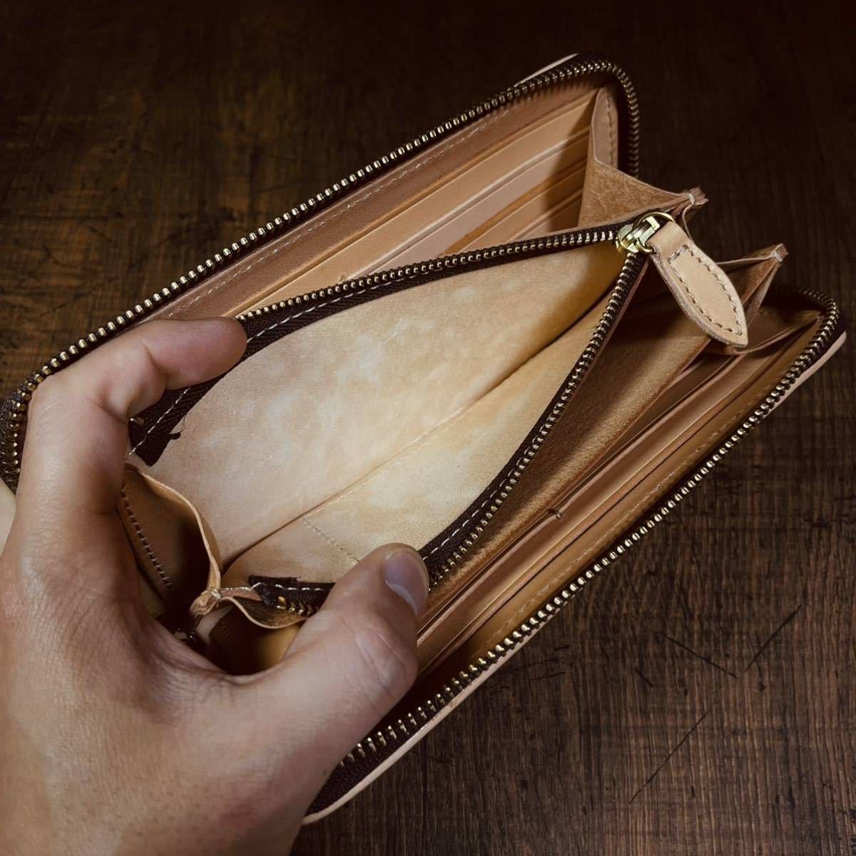 ナチュラルタンレザー 編み込み イントレチャート メンズ 財布 長財布 